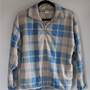 Plaid Fleece Pullover in Blue and Cream